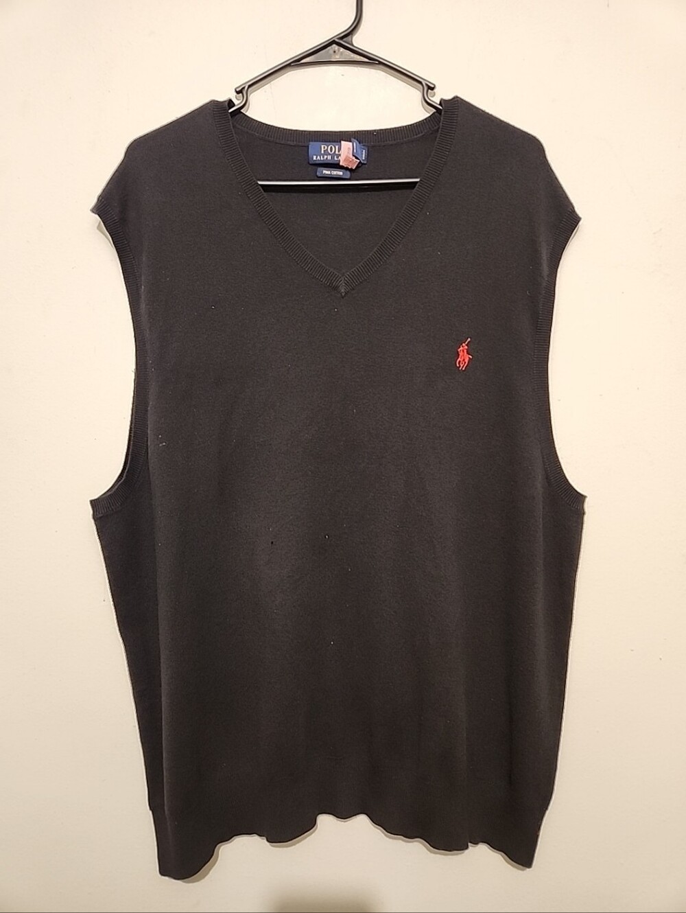 Polo Ralph Lauren Sweater Vest Men's XXL Black Prima Cotton V-Neck Pony Logo